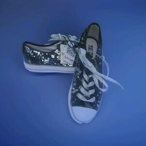 Gotta Flurt Blk. & Silver Glitz, zippers on the sides with charms Sz. 8 -NWT